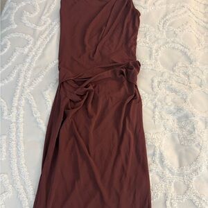 All Saints Asymmetric Midi Dress in Rich Brown